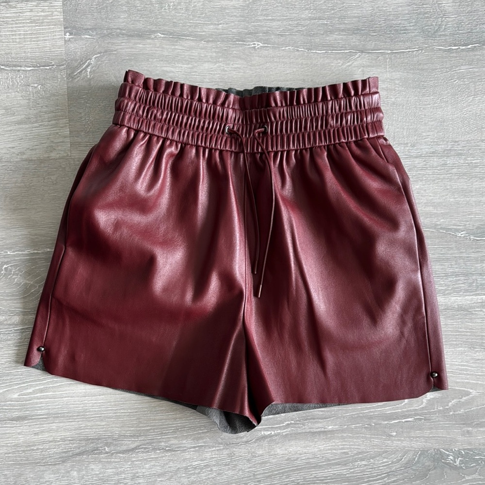 Burgundy Faux Leather Shorts